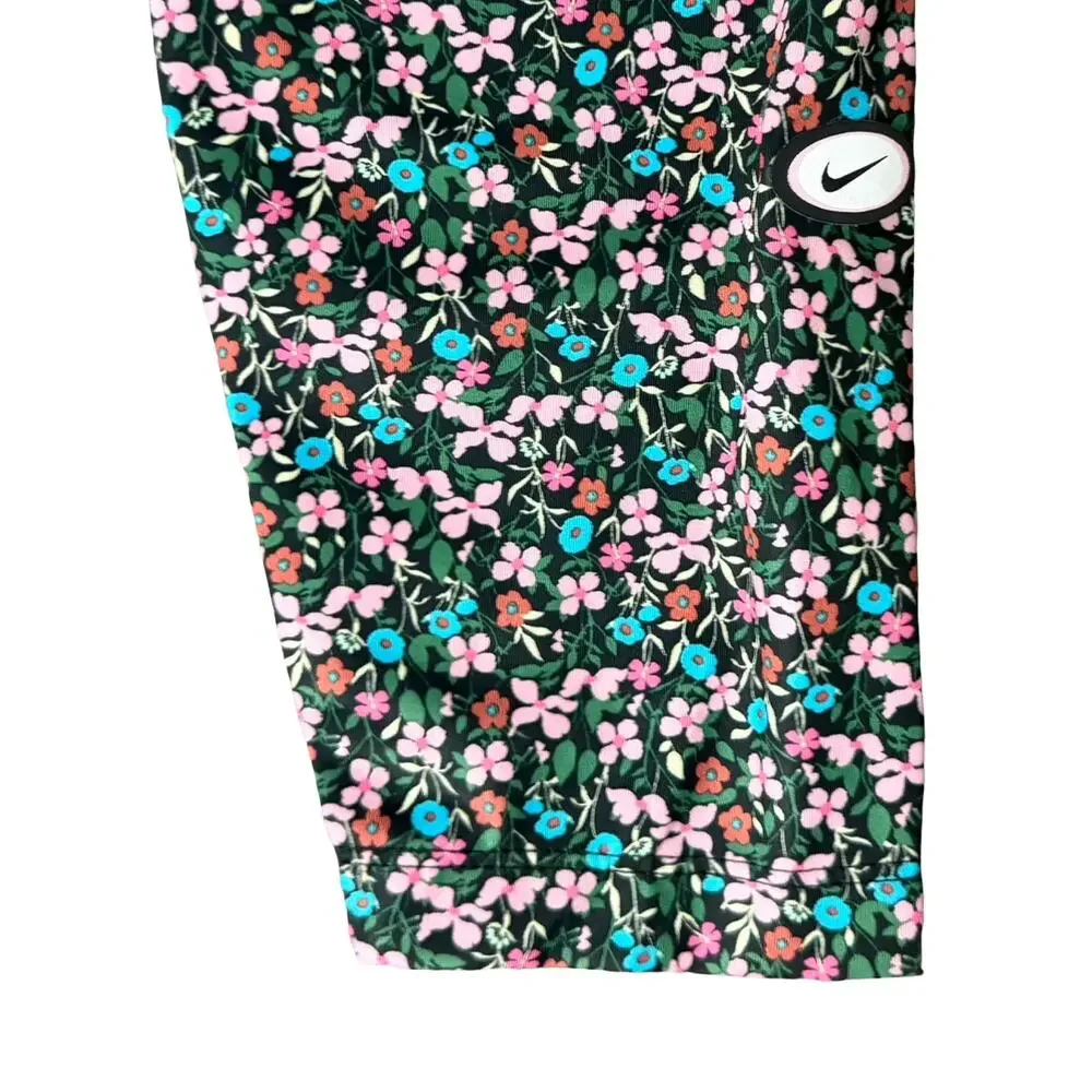Nike One 7/8 Pink Blue Black Floral High Waist Performance Leggings Size XL